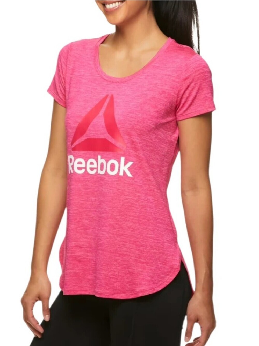 Reebok Women's Pink Logo Short Sleeve Performance Tee